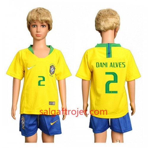 Brasilien Fodboldtrøjer Dani Alves 2 Børn Hjemmebanesæt VM 2018 Brasilien Fodboldtrøjer Dani Alves 2 Børn Hjemmebanesæt VM 2018